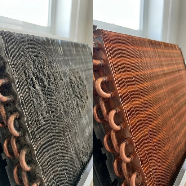 Before/after chemical wash on evaporator coil, Singapore condo