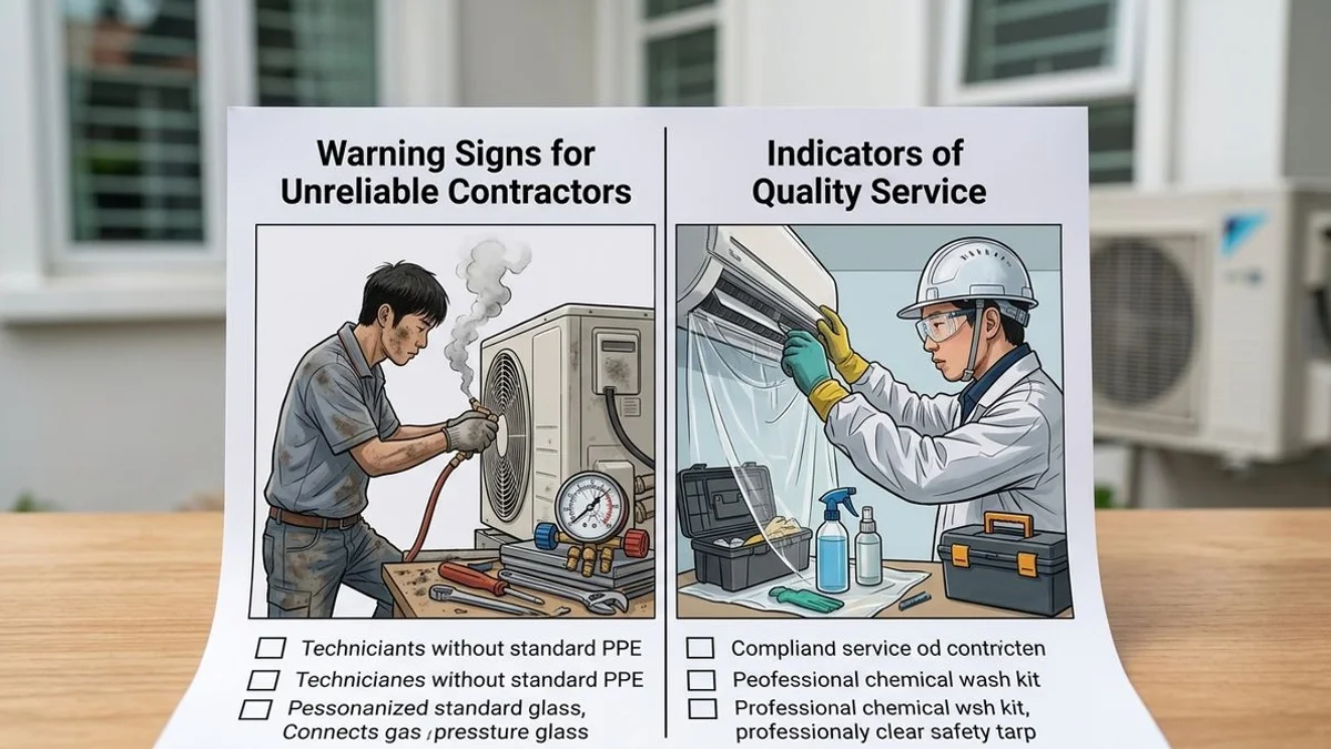 Checklist visual: red flags vs green flags for aircon contractors