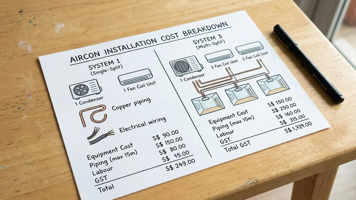 Cost breakdown infographic: System 1 vs System 3 components
