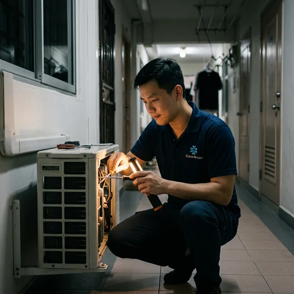 Emergency late-night aircon repair by iCare technician, Singapore