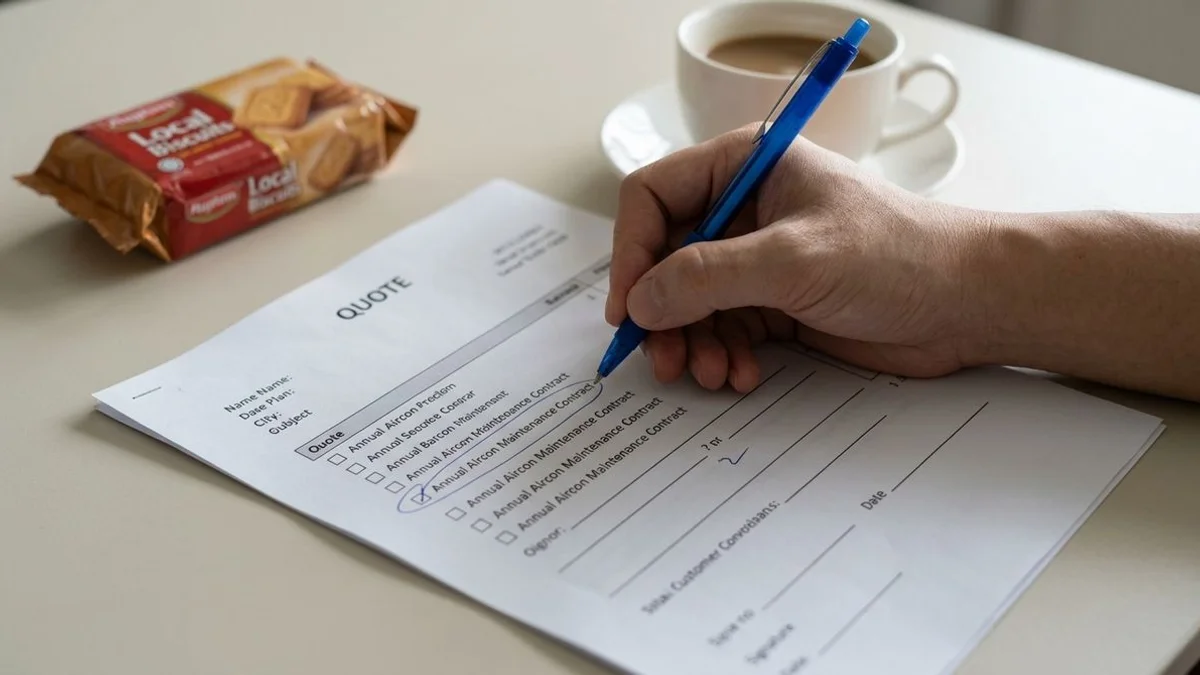 Hand circling contract option on quote document, candid
