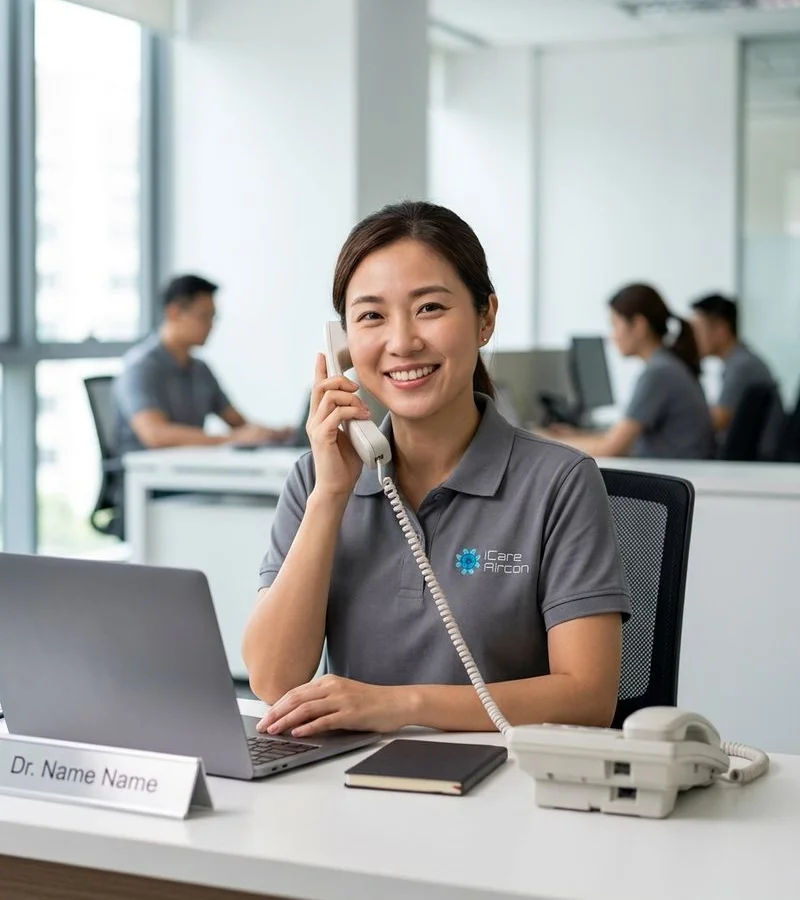 Helena Cho, client relations director at iCare Aircon Singapore at the booking desk