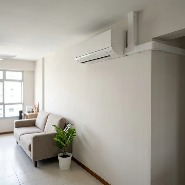 New aircon installation with colour-matched trunking, Singapore HDB