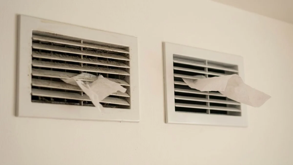 Side-by-side weak vs strong airflow visual on aircon vent, neutral colour temperature