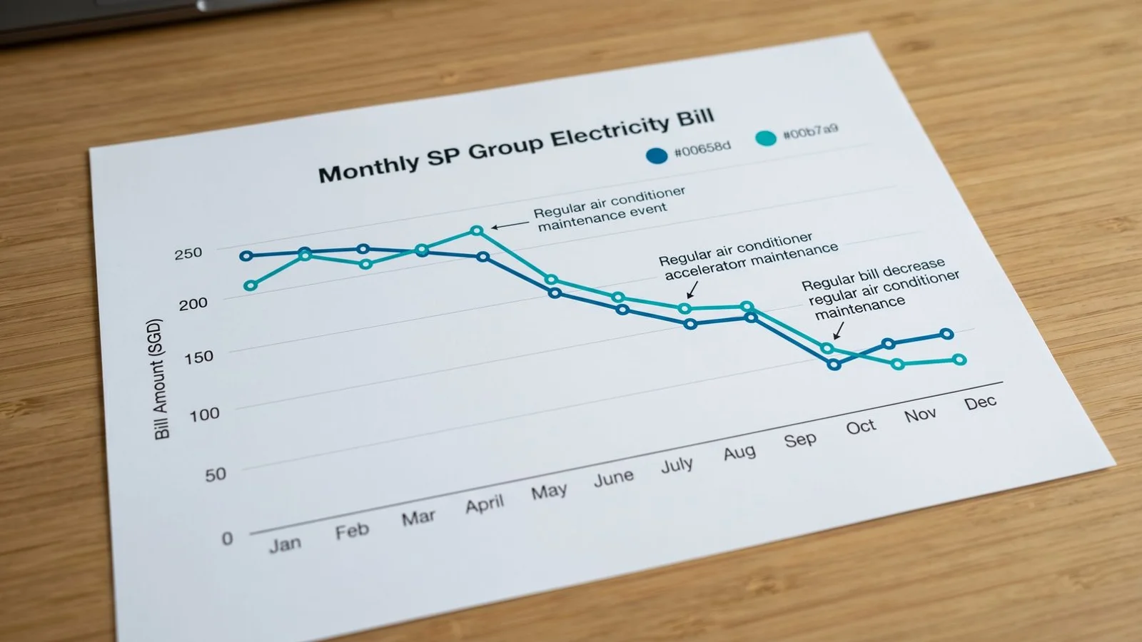 SP Group bill chart trending down over 12 months, brand colours