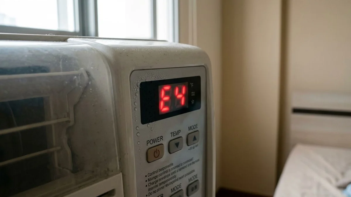 Wall-mounted Daikin unit close-up showing LED error pattern